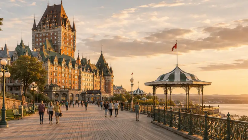 Dufferin Terrace and Château Frontenac at sunset