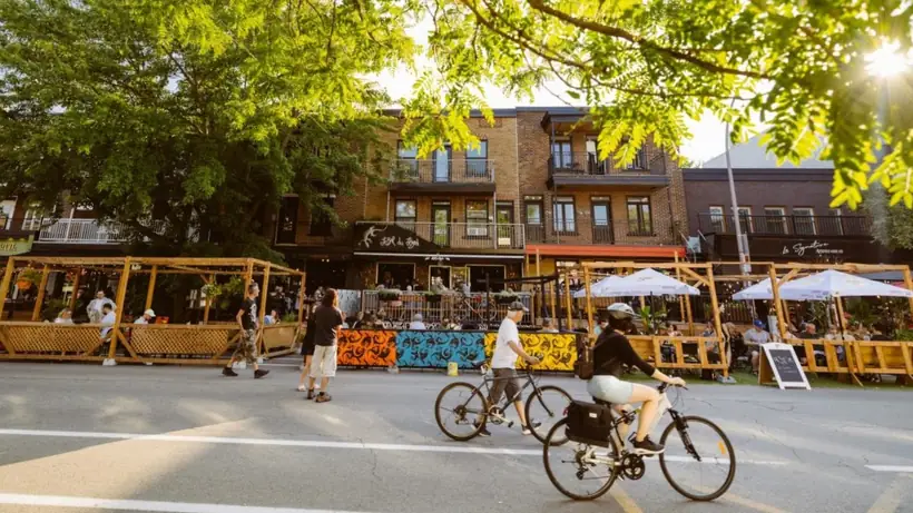 Patios and bicycles on 3rd Avenue, Limoilou