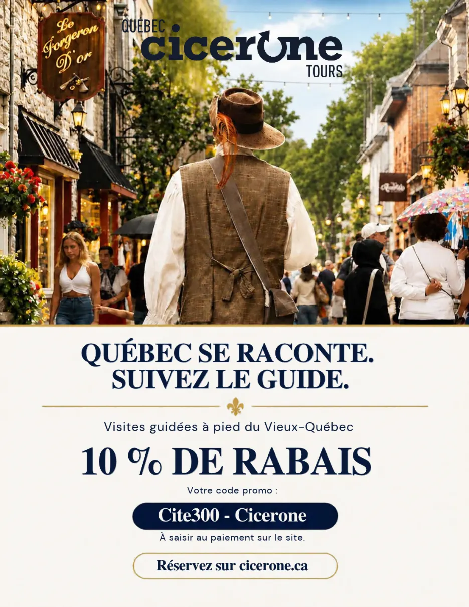 Cicerone Tours poster: guided walking tours of Old Quebec, 10% discount