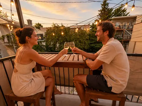 Couple on the balcony at golden hour