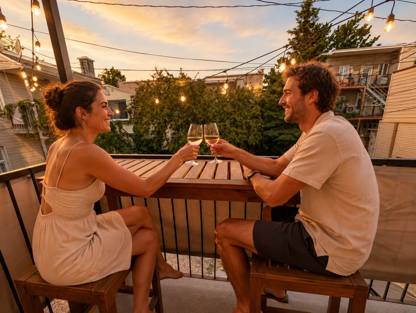 Couple on the balcony at golden hour