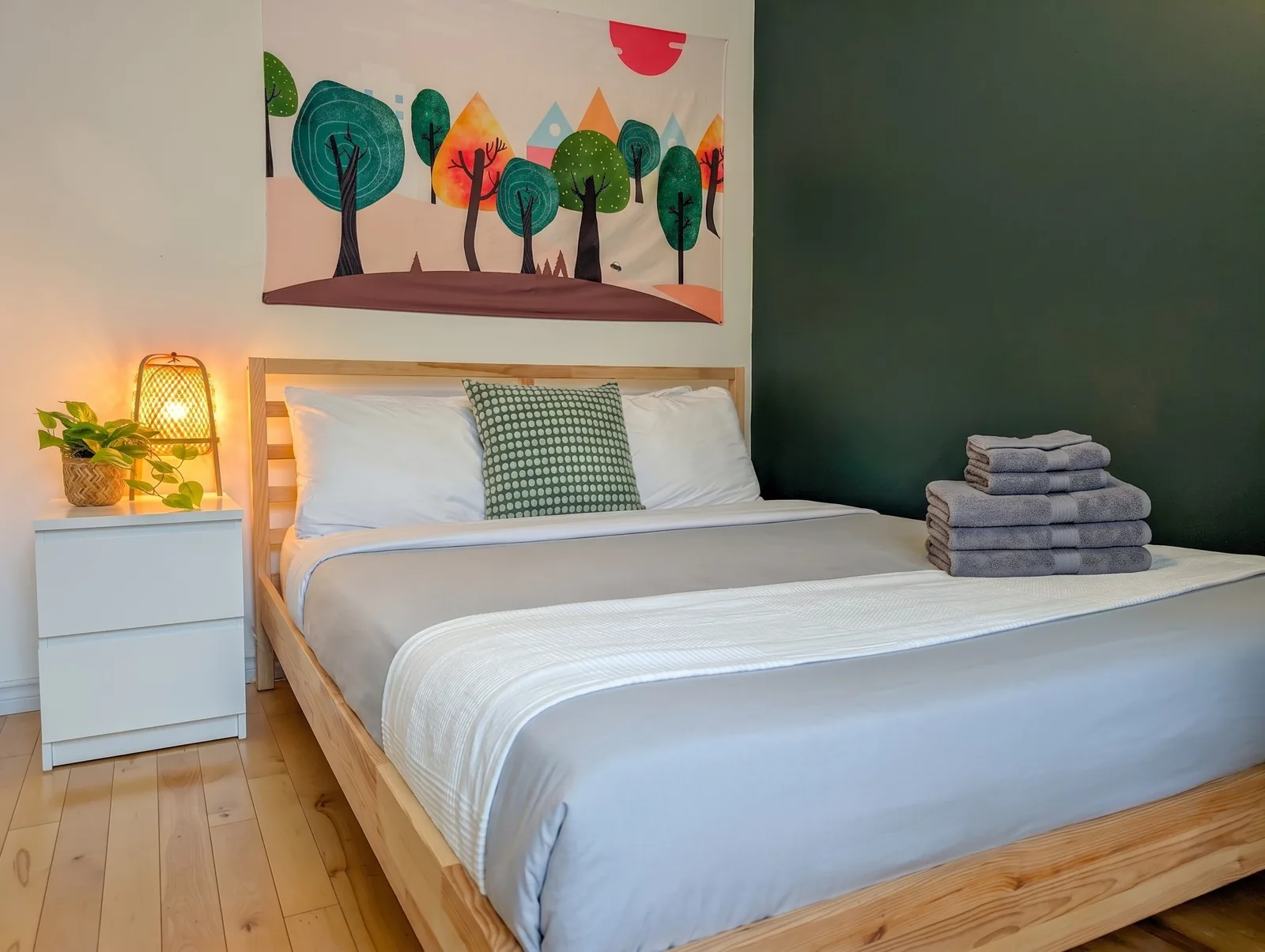 Bedroom with bed prepared for your stay