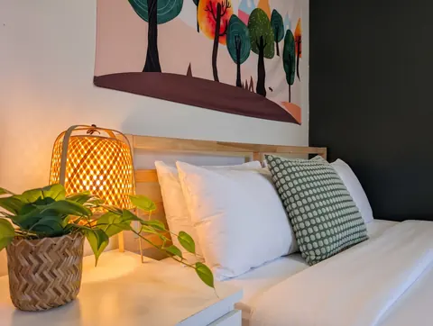 Bedroom with bed prepared for your stay