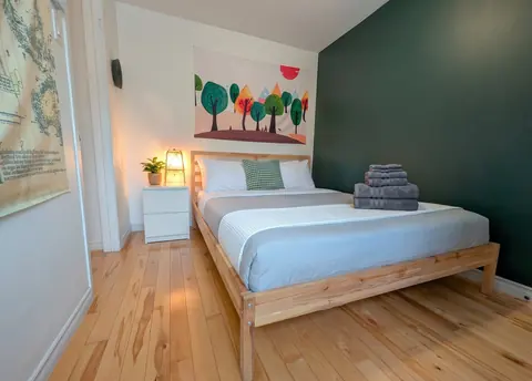 Bedroom with bed prepared for your stay