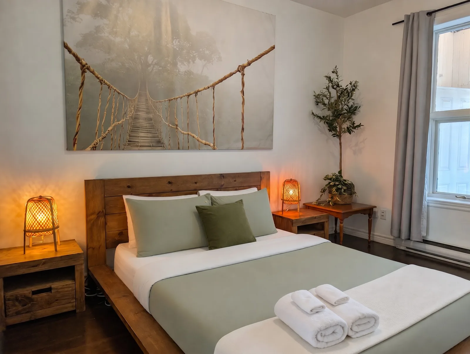 Bedroom with bed prepared for your stay